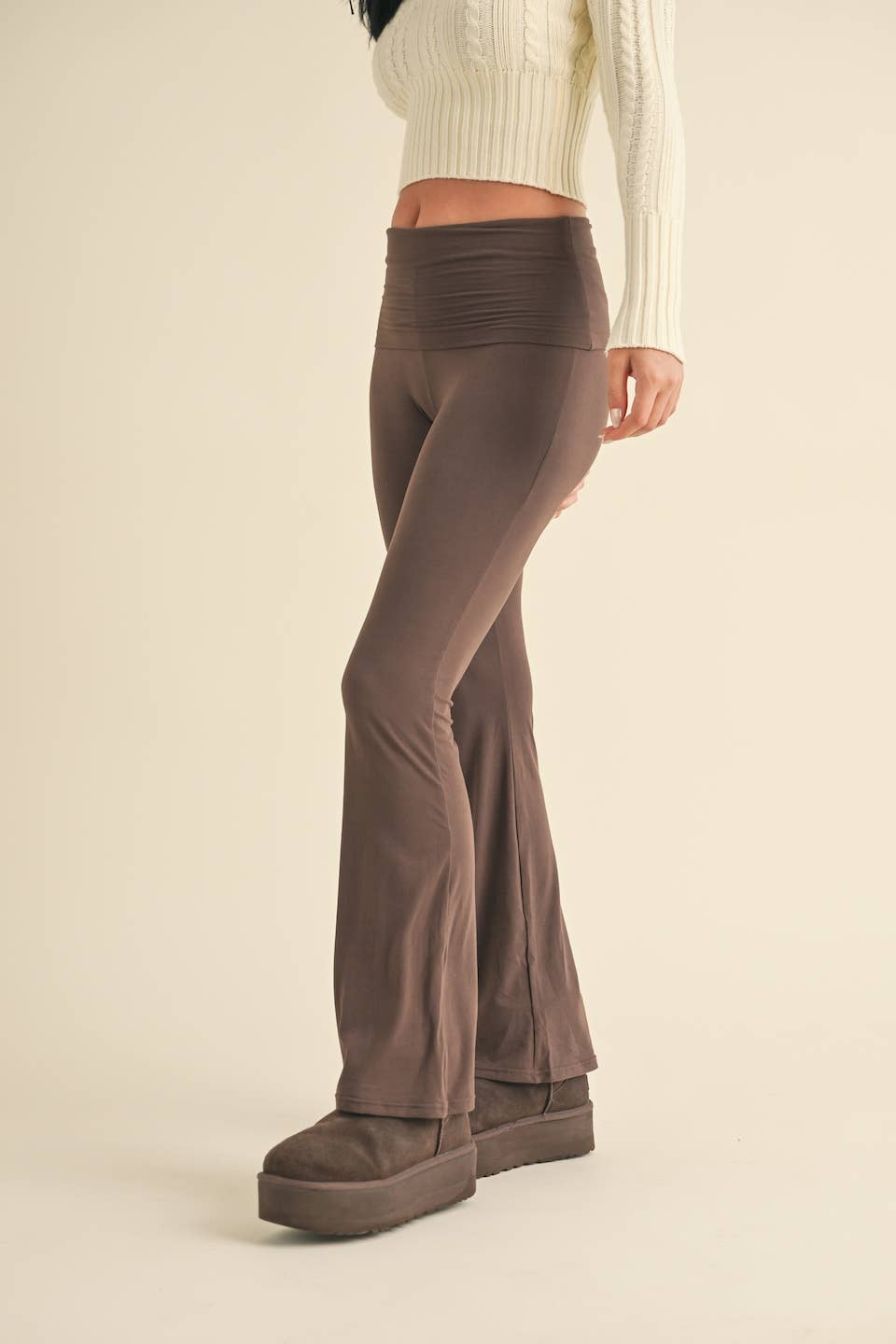 On the go Fold over Flare Pants - Rose & Olivia Boutique