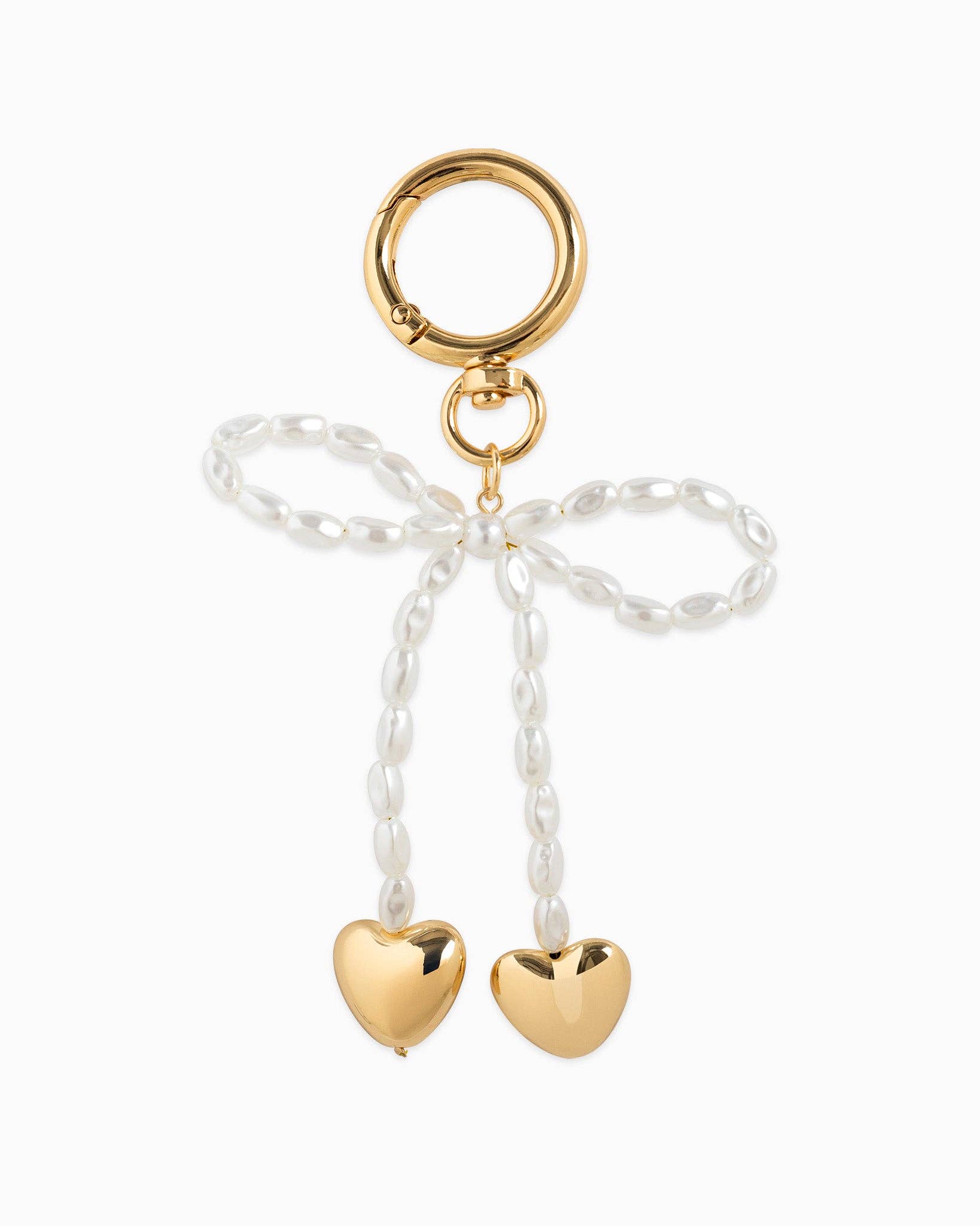 Pearly Bow Drop Heart Bag Charm: - Rose & Olivia Boutique