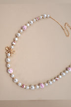 PINK CERAMIC PORCELAIN PEARL BOW NECKLACE - Rose & Olivia Boutique