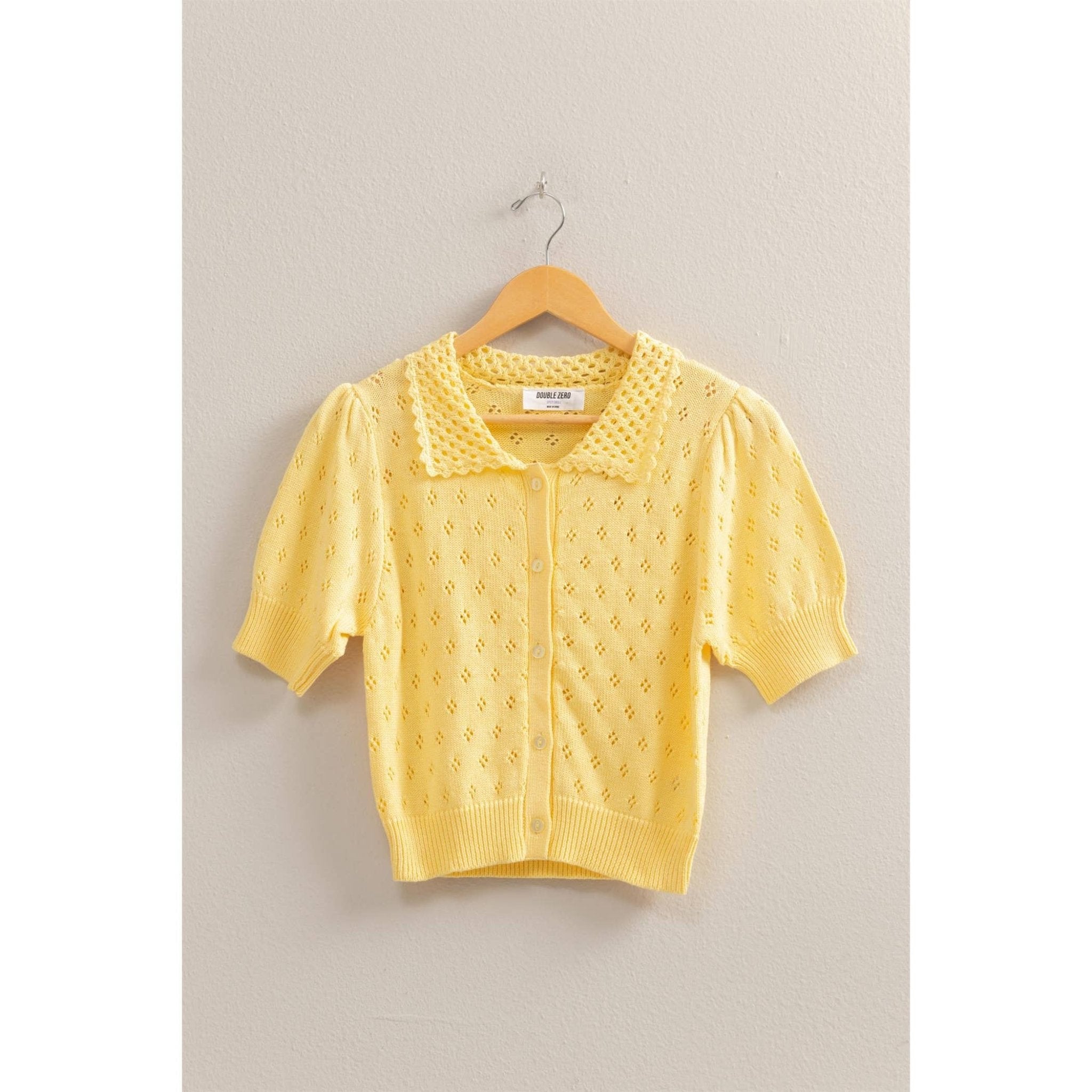 Pointelle Open Knit Puff Sleeve Top - Rose & Olivia Boutique