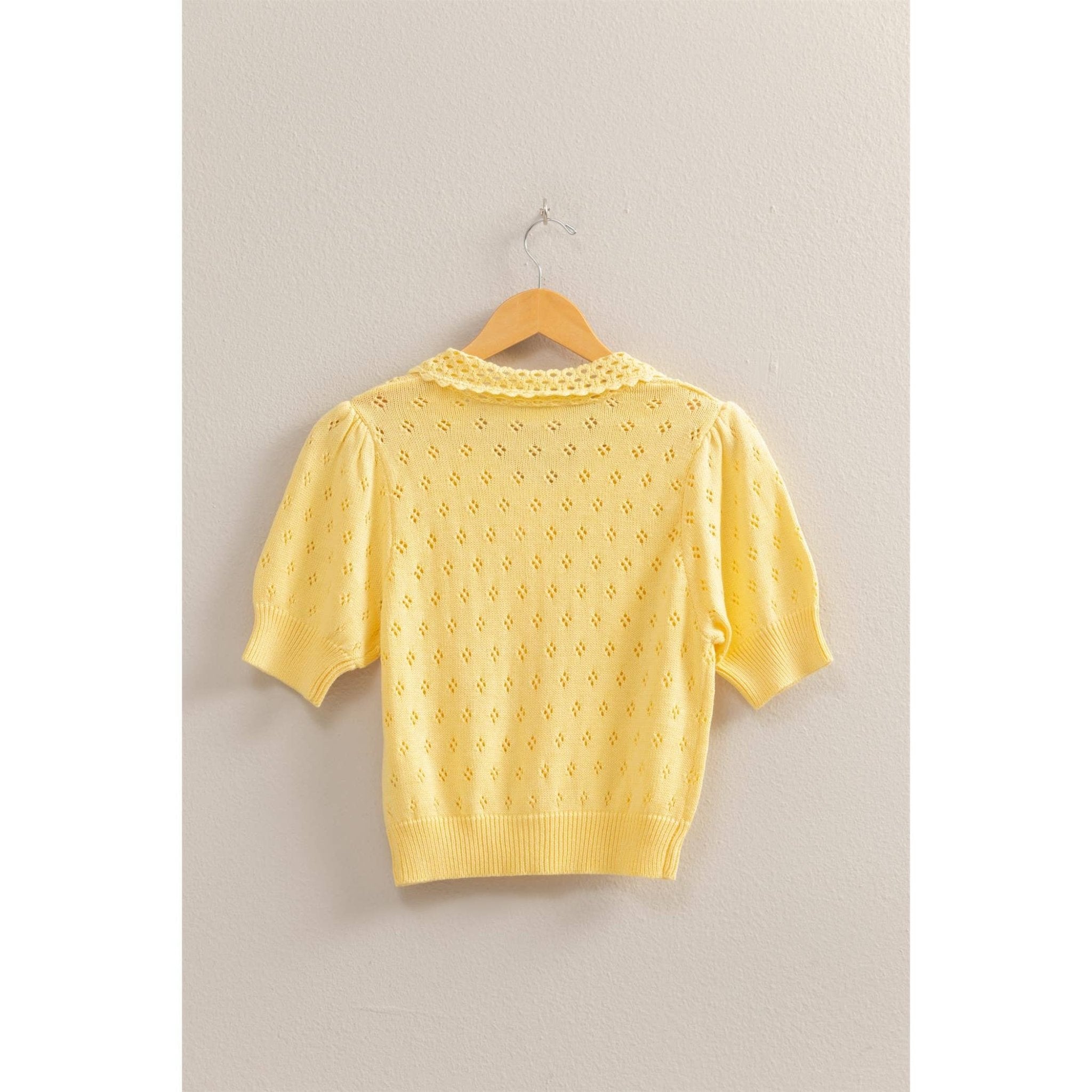 Pointelle Open Knit Puff Sleeve Top - Rose & Olivia Boutique