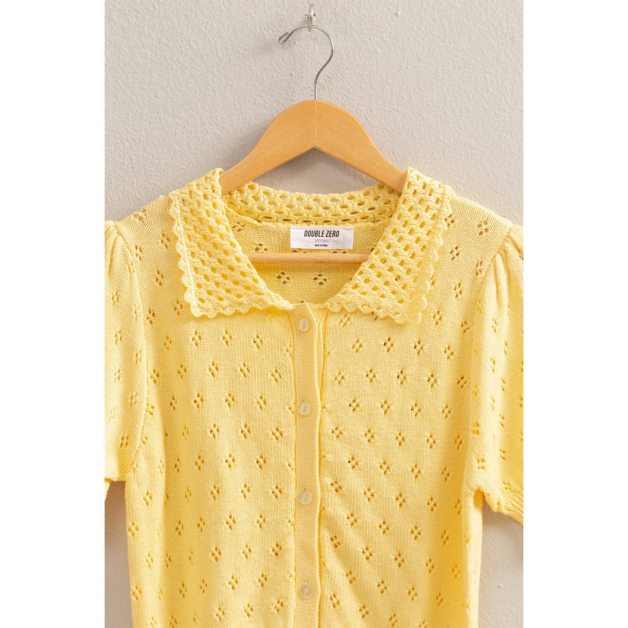 Pointelle Open Knit Puff Sleeve Top - Rose & Olivia Boutique