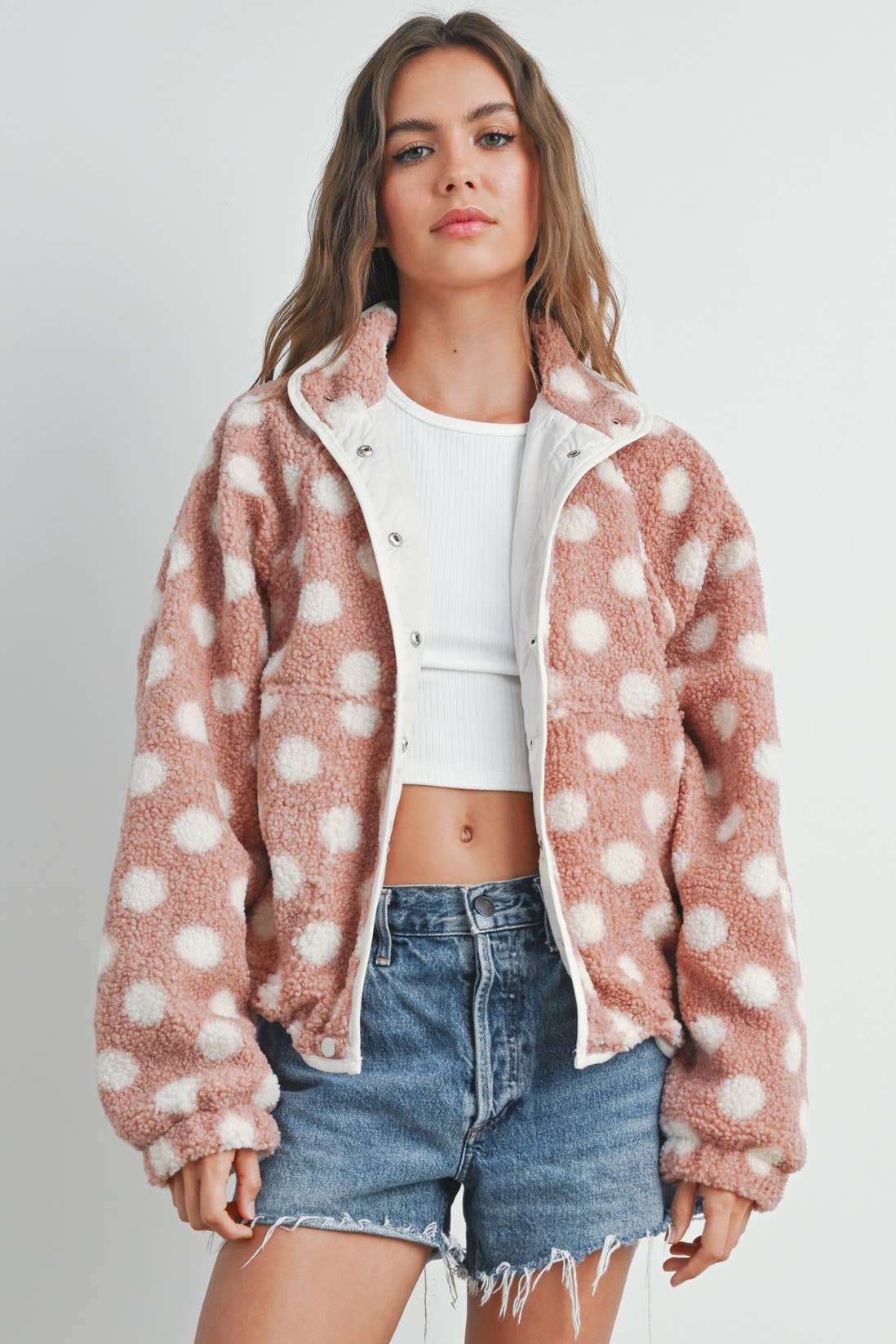 Polka Dot Button Down Jacket - Mauve - Rose & Olivia Boutique