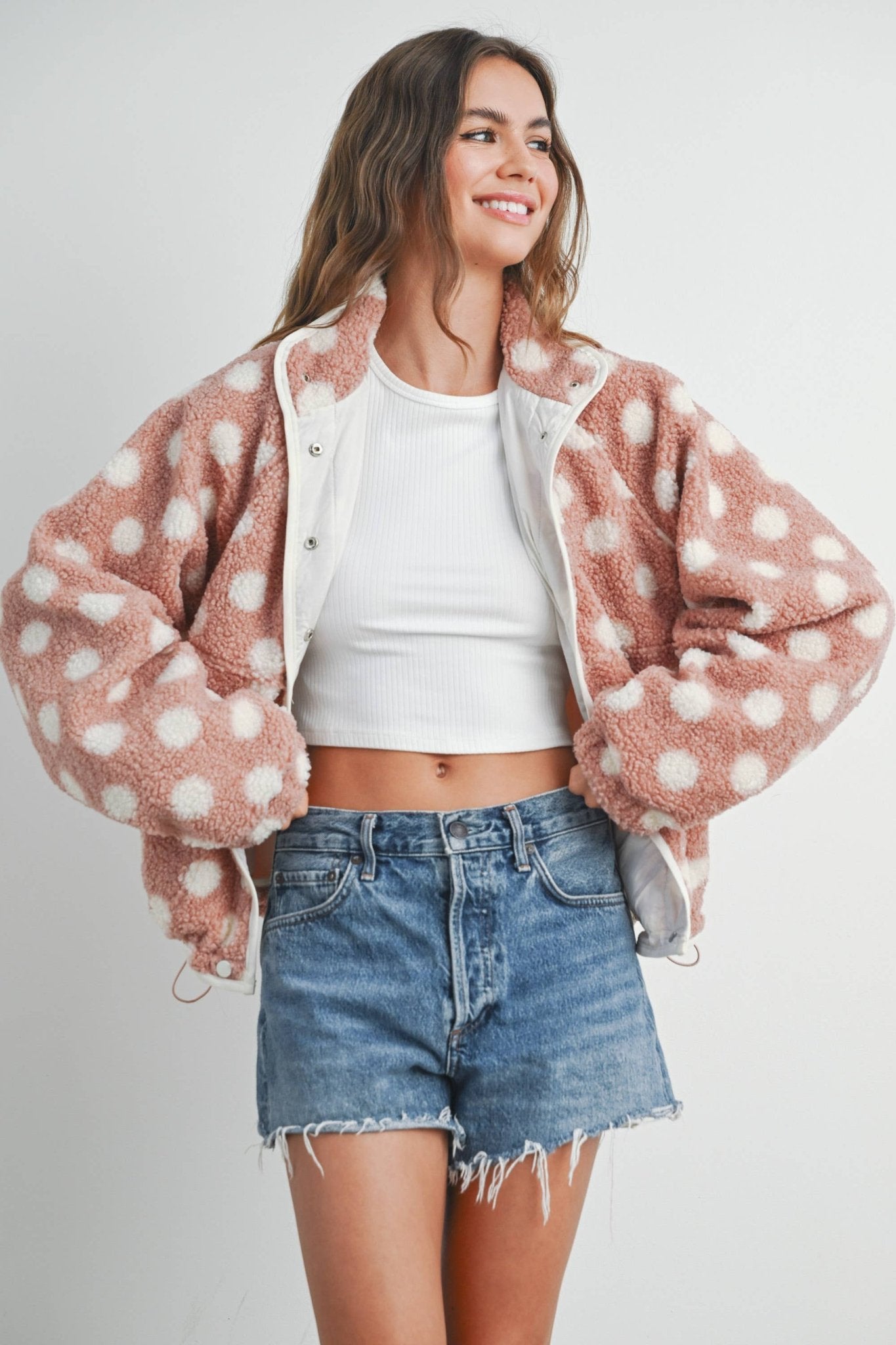 Polka Dot Button Down Jacket - Mauve - Rose & Olivia Boutique