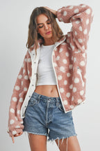 Polka Dot Button Down Jacket - Mauve - Rose & Olivia Boutique