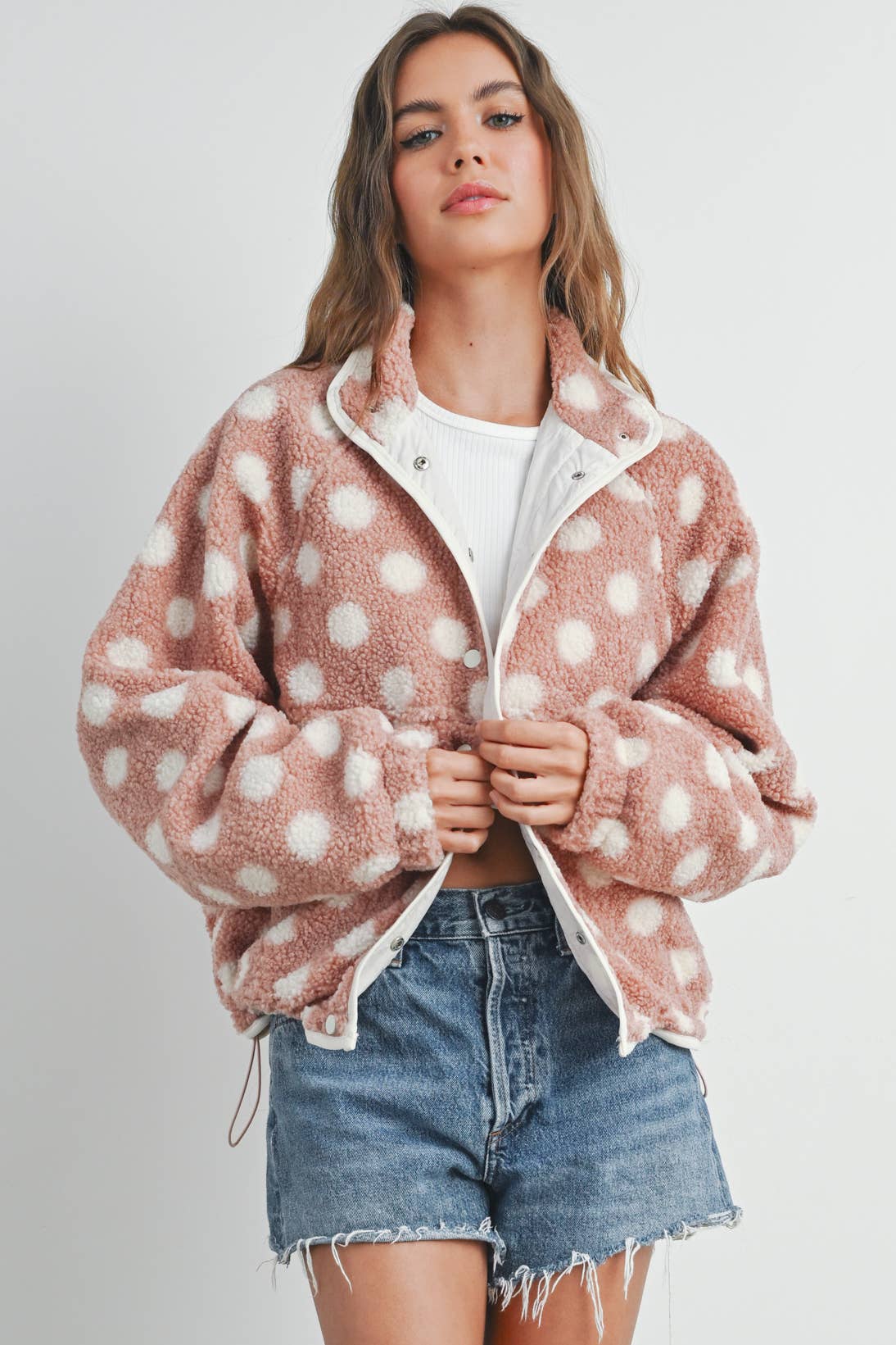 Polka Dot Button Down Jacket - Mauve - Rose & Olivia Boutique
