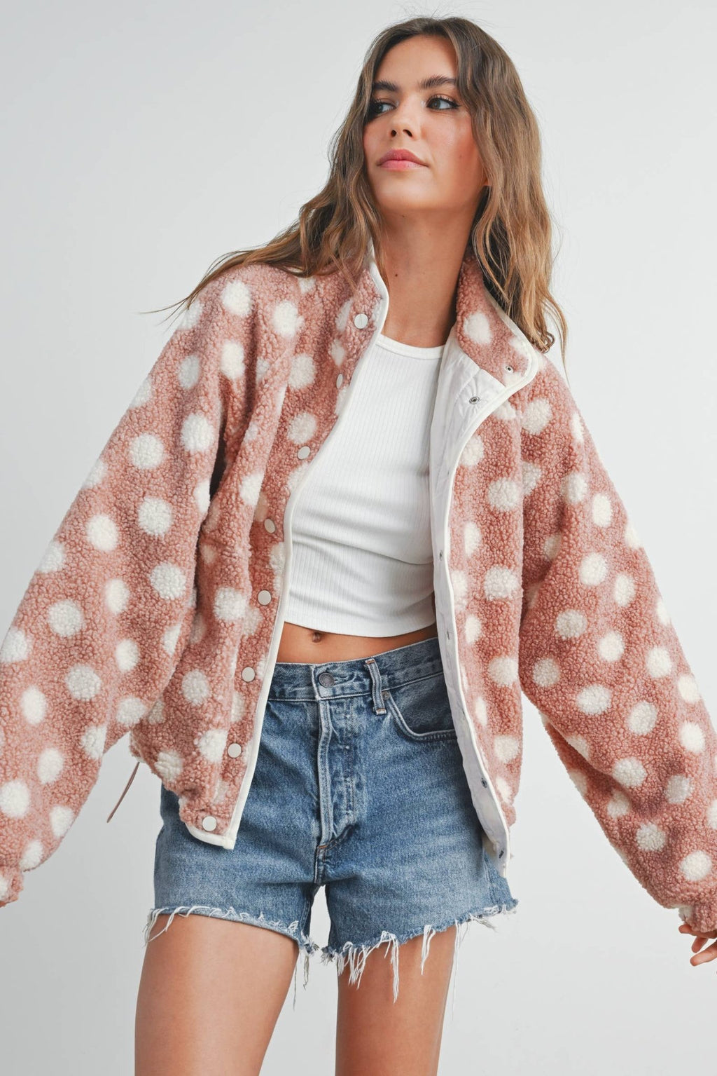 Polka Dot Button Down Jacket - Mauve - Rose & Olivia Boutique