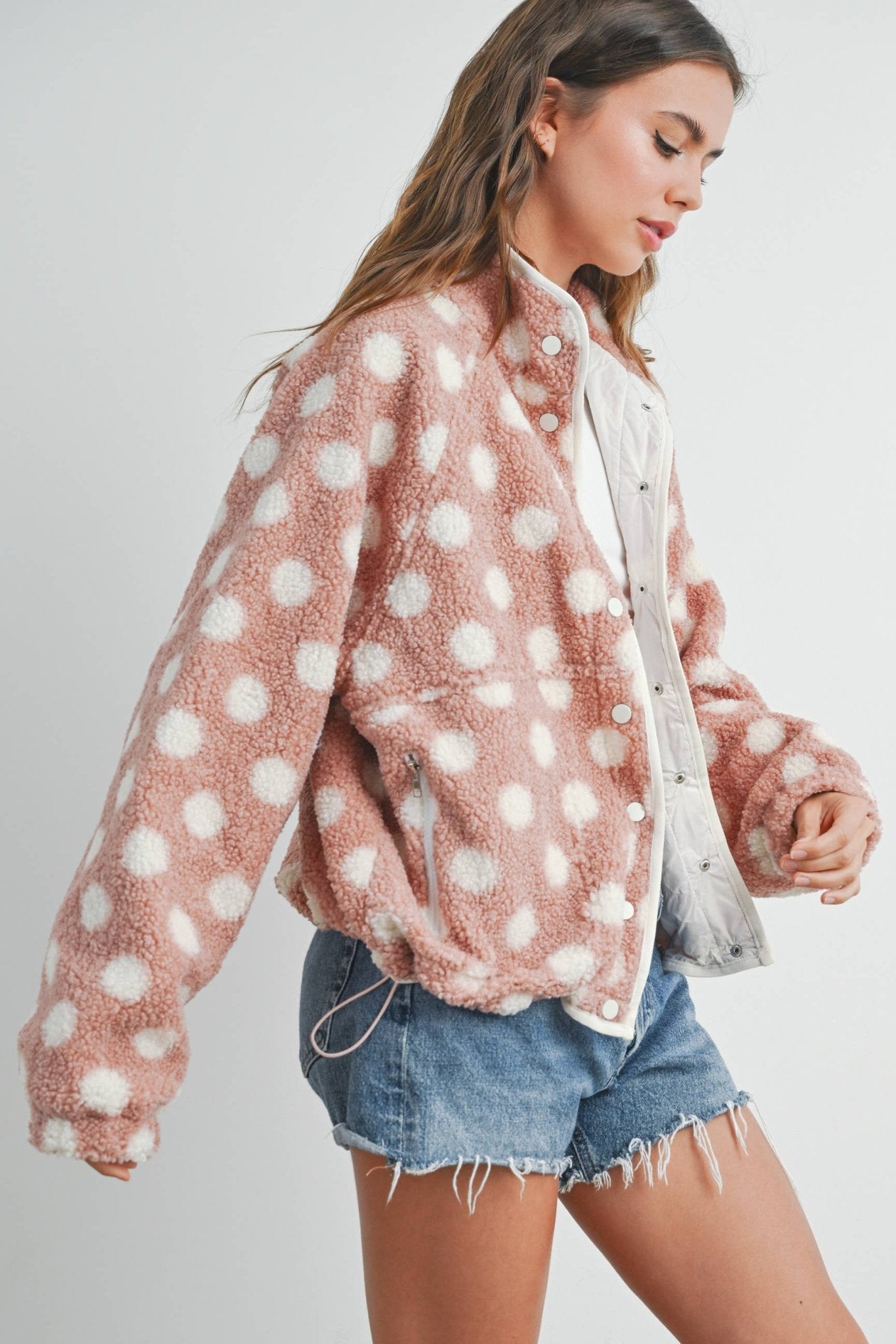 Polka Dot Button Down Jacket - Mauve - Rose & Olivia Boutique