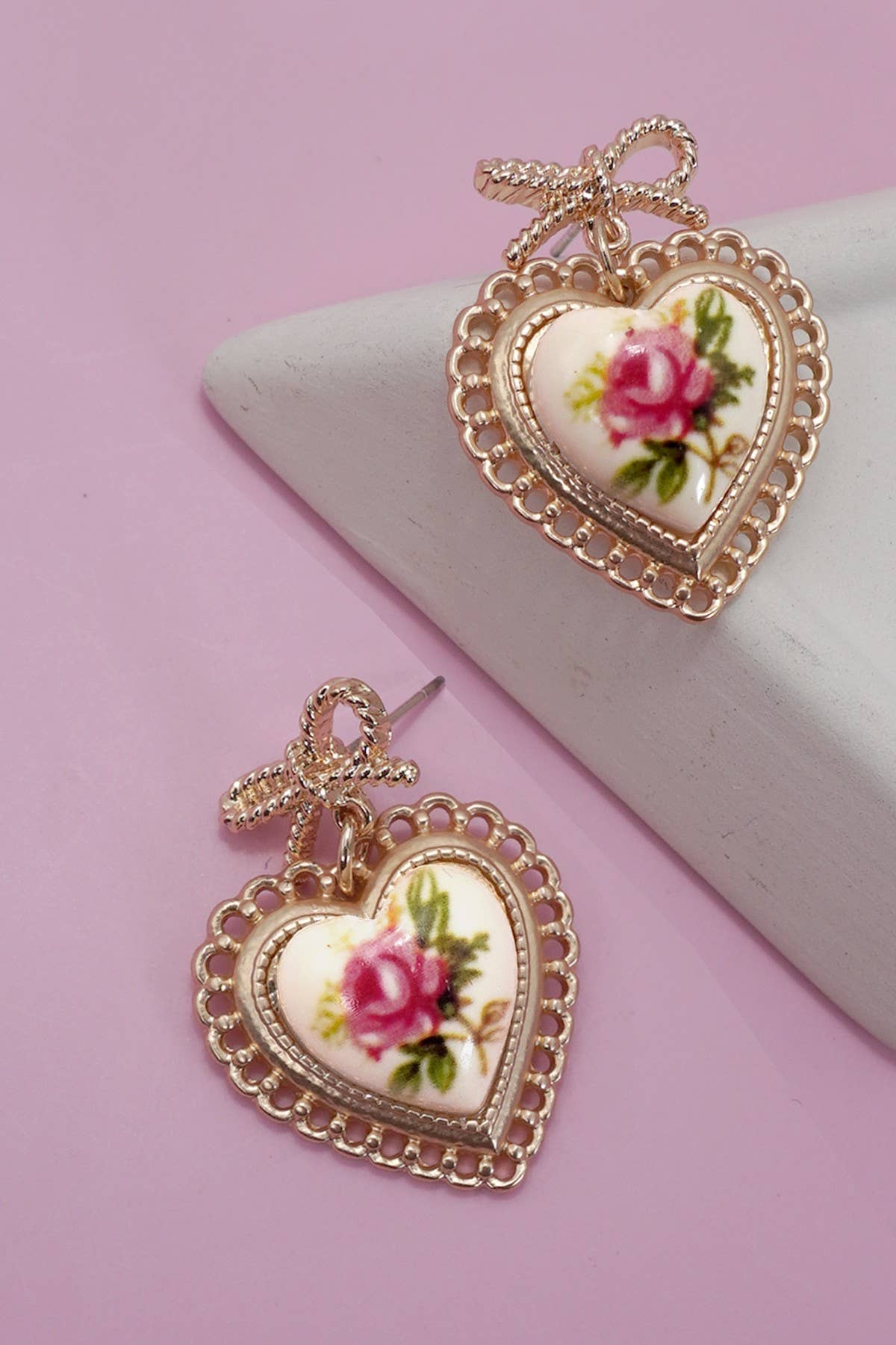 ROSE CERAMIC PORCELAIN BOW DROP EARRINGS - Rose & Olivia Boutique