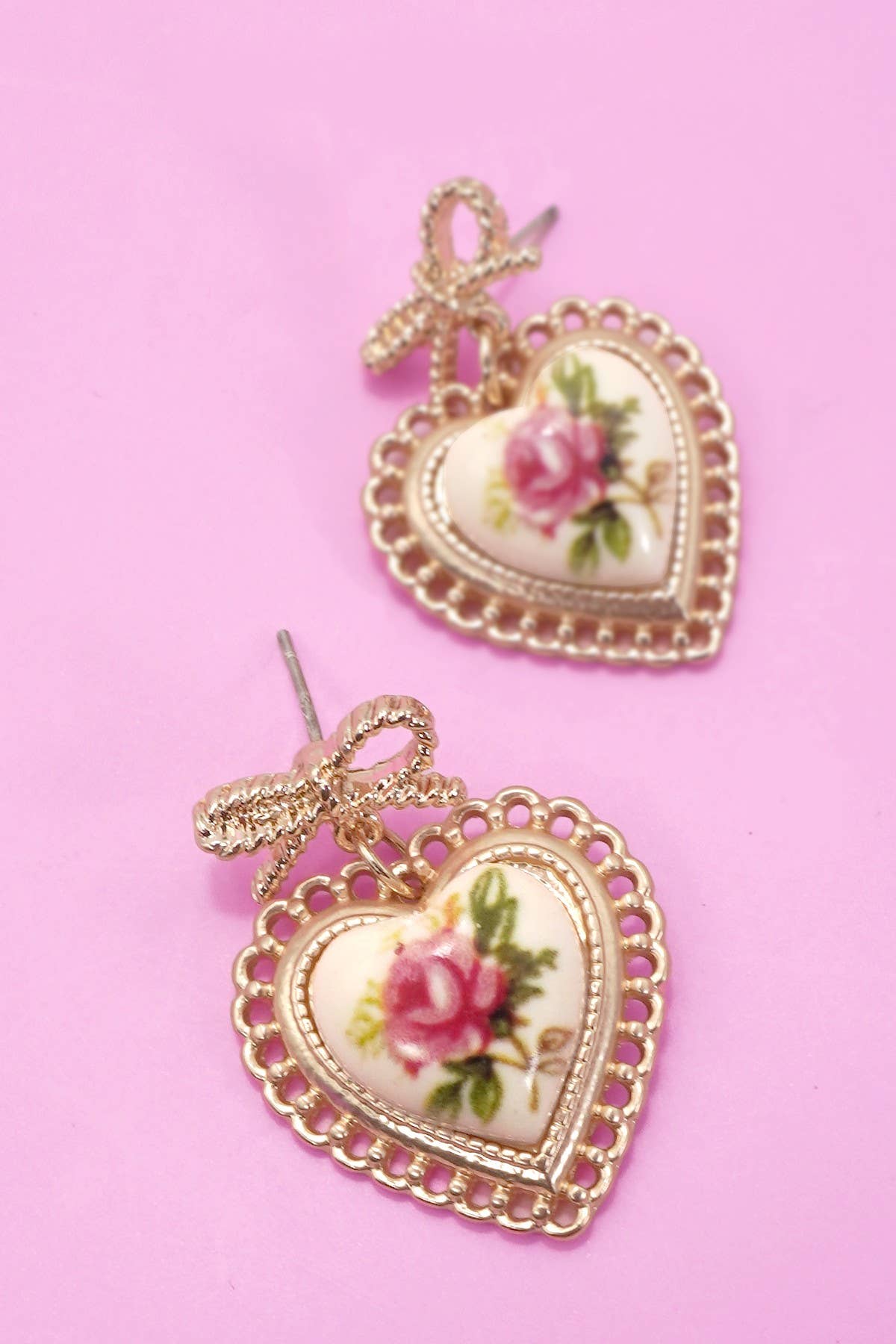 ROSE CERAMIC PORCELAIN BOW DROP EARRINGS - Rose & Olivia Boutique