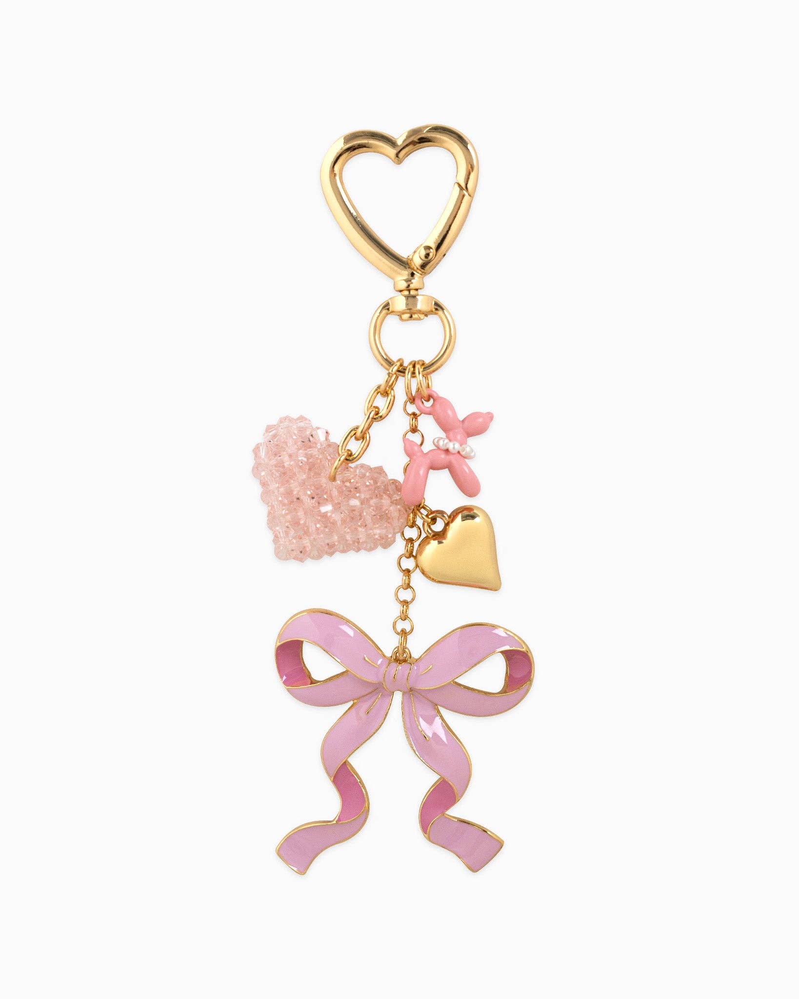 Sweet Bow with Beaded Heart Bag Charm: Pink - Rose & Olivia Boutique
