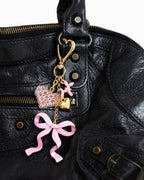 Sweet Bow with Beaded Heart Bag Charm: Pink - Rose & Olivia Boutique