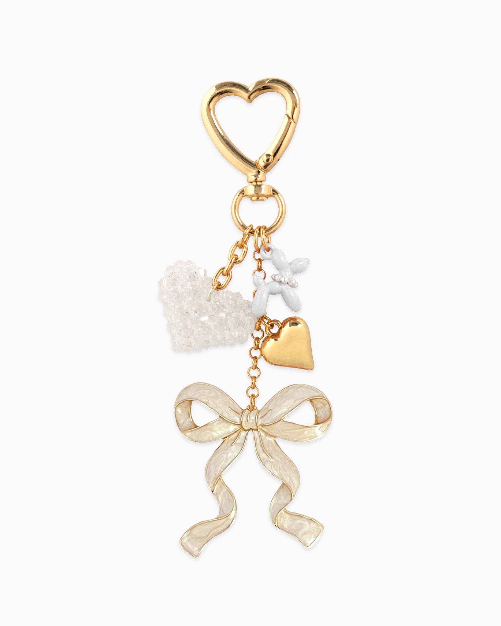 Sweet Bow with Beaded Heart Bag Charm: White - Rose & Olivia Boutique